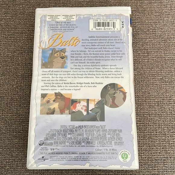 5/$25 Vintage Balto VHS Animation Movie 1995 Universal Kevin Bacon Phil Collin’s - Picture 2 of 4